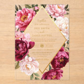 Luxe Burgundy and Blush Pink Peony Floral Wedding Acryleinladungen (Vorderseite)
