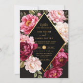 Luxe Burgundy and Blush Pink Peony Floral Wedding Einladung (Vorderseite)