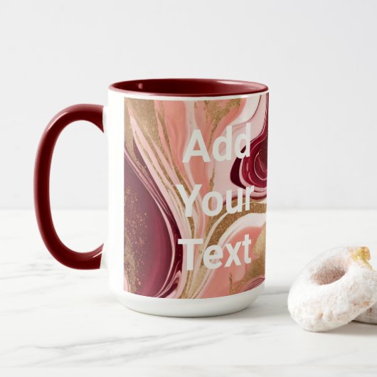 Luxe Burgundy Gold Wirbel Benutzerdefinierter Text Tasse (Mit Donut)