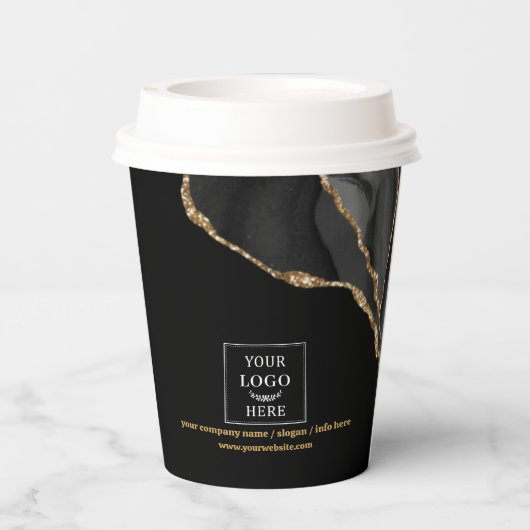 Luxe Business Logo Event Promotional Black Marble Pappbecher (Rückseite)