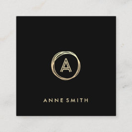 Luxe Chic Gold Circle Modernes Monogramm Schwarz Quadratische Visitenkarte