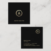 Luxe Chic Gold Circle Modernes Monogramm Schwarz Quadratische Visitenkarte (Vorne/Hinten)