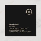 Luxe Chic Gold Circle Modernes Monogramm Schwarz Quadratische Visitenkarte (Rückseite)