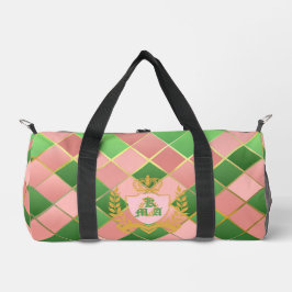 Luxe Chic Preppy Pink Green Argyle Monogram Crest Duffle Bag