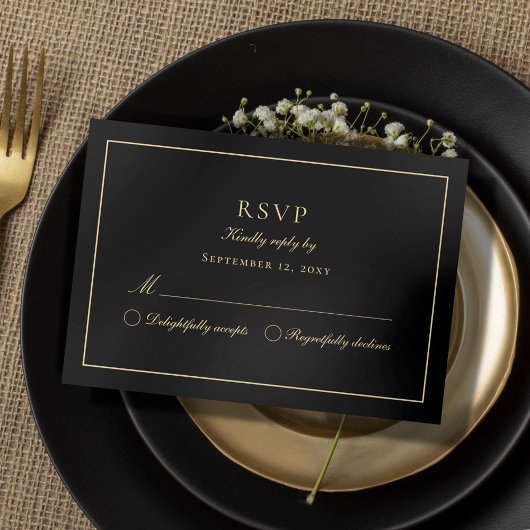 Luxe Classic Elegant Klassisches Schwarzes Gold RSVP Karte