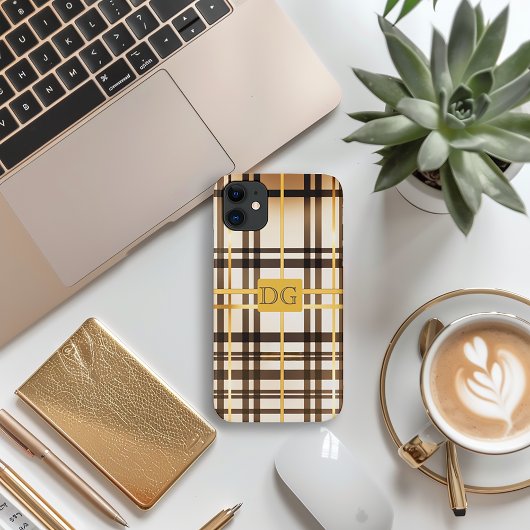 Luxe Classic Taupe und Gold Kariert iPhone Case