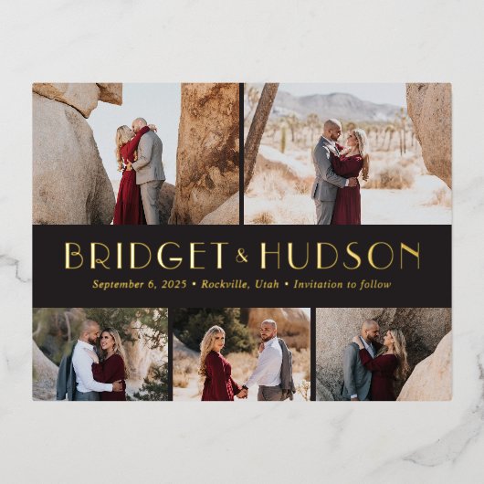 Luxe Collage FOIL Save the Date Postcard Folie Einladungspostkarte (Vorderseite)