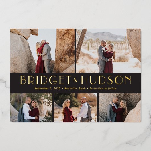 Luxe Collage FOIL Wedding Save the Date Card Folieneinladung (Vorderseite)