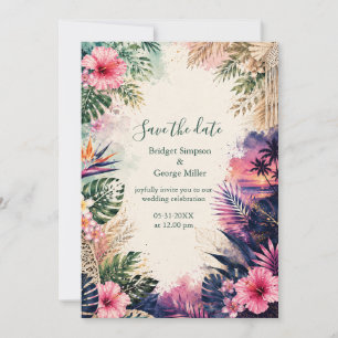 Luxe Collage Hawaii Moody Boho Tropische Hochzeit Einladung