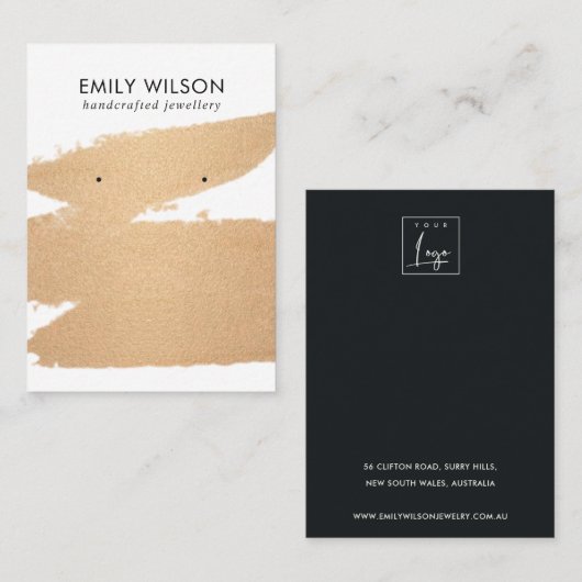 LUXE COPPER FOIL BRUSH STROKE STUD EARRING DISPLAY VISITENKARTE (Vorne/Hinten)