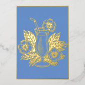 Luxe Cornflower Blue Gold Cocktail Party Menü (Vorderseite)