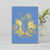 Luxe Cornflower Blue Gold Cocktail Party Menü (Stehend vorne)