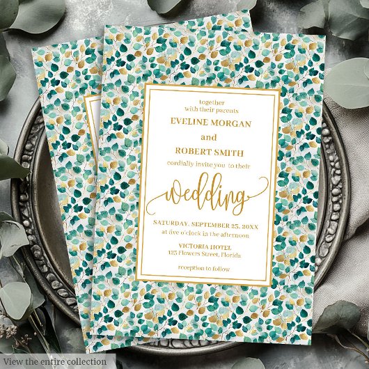 Luxe Deep Green Gold Greenerity Einladung Hochzeit