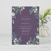 Luxe Deep Plum Leafy Hochzeit Einladung (Stehend Vorderseite)