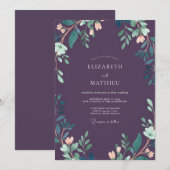 Luxe Deep Plum Leafy Hochzeit Einladung (Vorne/Hinten)
