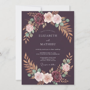 Luxe Deep Purple Kranz Hochzeit Einladung