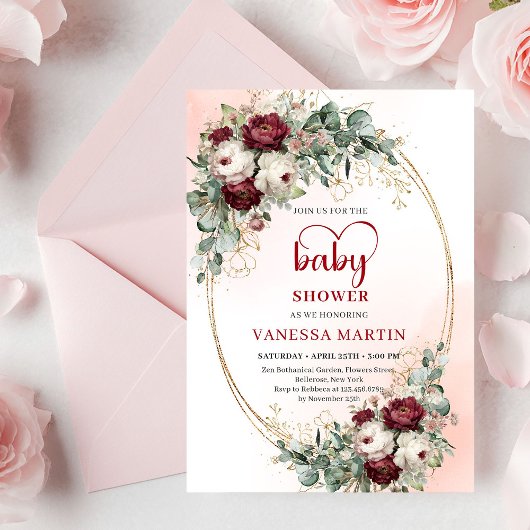 Luxe Deep Red and Gold Baby Shower Invitation Einladung