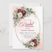 Luxe Deep Red and Gold Floral Bridal Shower Invite Einladung (Vorderseite)