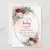 Luxe Deep Red Floral Heart-Shaped Font Baby Shower Einladung (Vorderseite)