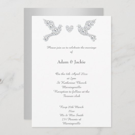 Luxe Diamond Liebe Dove Wedding 2 Einladung (Vorne/Hinten)