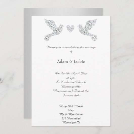 Luxe Diamond Liebe Dove Wedding Einladung (Vorne/Hinten)