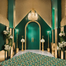 Luxe Diamond Muster Emerald Gold Rug 12x9 Indoor