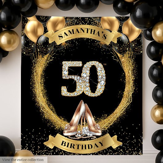 Luxe Diamond Zahlen Hintergrund mit Gold Balloons Wandteppich