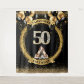 Luxe Diamond Zahlen Hintergrund mit Gold Balloons Wandteppich (Vorderseite)