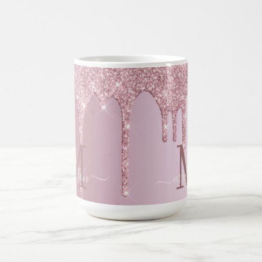 Luxe Dripping Rose Gold Glitzer Monogram Kaffeetasse (Mittel)