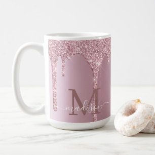 Luxe Dripping Rose Gold Glitzer Monogram Kaffeetasse