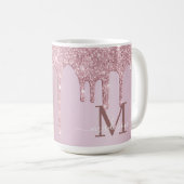 Luxe Dripping Rose Gold Glitzer Monogram Kaffeetasse (VorderseiteRechts)