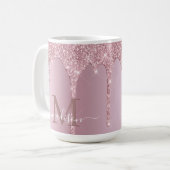 Luxe Dripping Rose Gold Glitzer Monogram Kaffeetasse (Vorderseite Links)