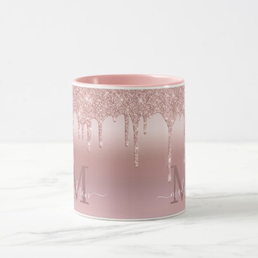 Luxe Dripping Rose Gold Glitzer Monogram Tasse (Zentrum)