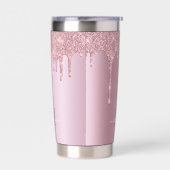 Luxe Dripping Rose Gold Glitzer Monogram Thermobecher (Links)