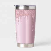 Luxe Dripping Rose Gold Glitzer Monogram Thermobecher (Rechts)