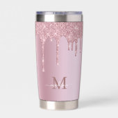 Luxe Dripping Rose Gold Glitzer Monogram Thermobecher (Rückseite)