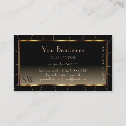 Luxe dunkle Goldrahmen-Braune Farbe mit Monogramm Visitenkarte (Rückseite)
