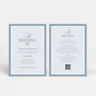 Luxe Dusty Blue mit RSVP-QR-Code Hochzeit Einladung