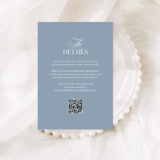 Luxe Dusty Blue | QR Code Wedding Guest Details Begleitkarte