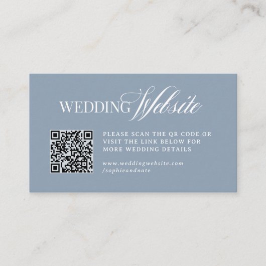 Luxe Dusty Blue | Wedding Website QR Code Begleitkarte (Vorderseite)