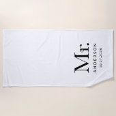 Luxe Elegance Black and White Mister Wedding Date Strandtuch (Vorderseite)