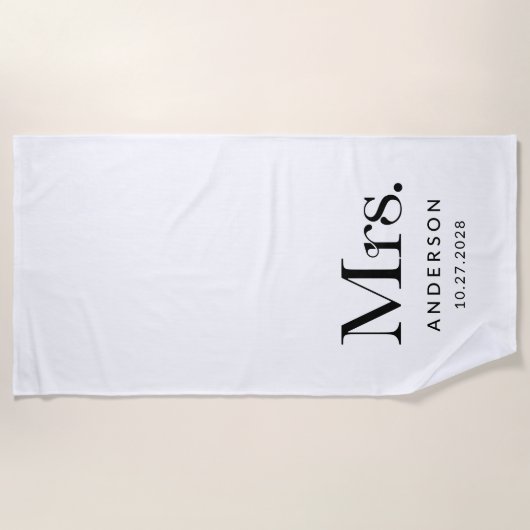 Luxe Elegance Black and White Mrs. and Wedding Dat Strandtuch (Vorderseite)