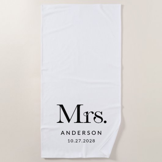 Luxe Elegance Black and White Mrs. and Wedding Dat Strandtuch (Vorderseite)
