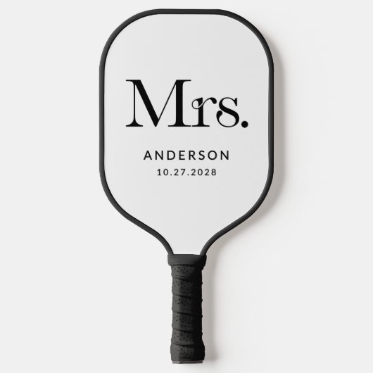 Luxe Elegance Black and White Mrs. | Hochzeit Pickleball Schläger (Vorderseite)
