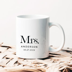 Luxe Elegance   Black and White Mrs. Wedding Date Kaffeetasse