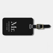 Luxe Elegance Black | Mr. and Wedding Date Gepäckanhänger (Vorderseite horizontal)