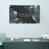Luxe Elegance Blue and Gold Floral Jeweldesign Banner (Messeveranstaltung)
