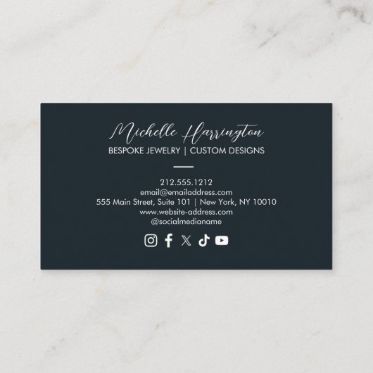 Luxe Elegance Gold and Blue Floral Jewelry Design Visitenkarte (Rückseite)