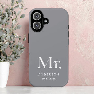 Luxe Elegance   Gray Mister and Wedding Date iPhone 16 Hülle