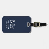 Luxe Elegance Navy Blue | Mr. and Wedding Date Gepäckanhänger (Vorderseite horizontal)